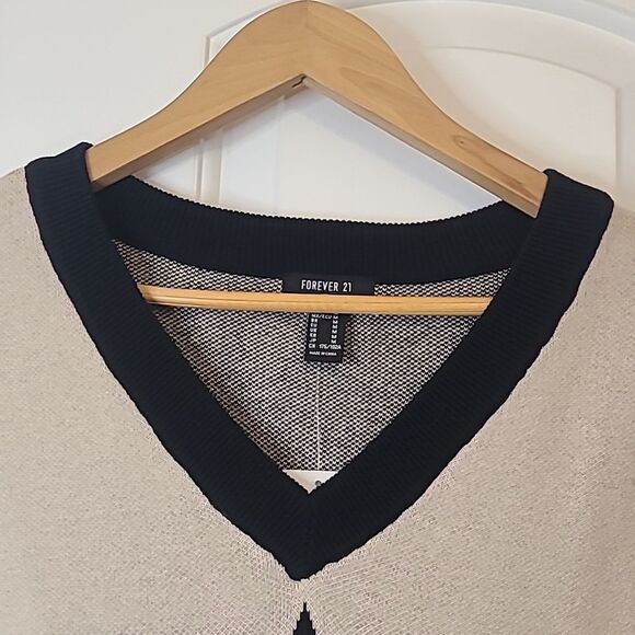 Forever 21 Taupe & Black Argyle Preppy Cotton Sweater Vest Size M - Picture 4 of 14